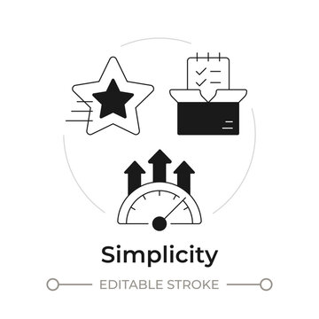 Simplicity modern flat line concept icon. Streamlined user experience. Essential brand identity. Optimized performance goals. Solid and outline vector illustration. Round black and white design