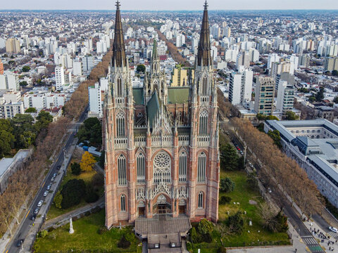 La Plata Cathedral Facade Aerial Drone View Urban Grid Diagonals Buenos Aires Argentina