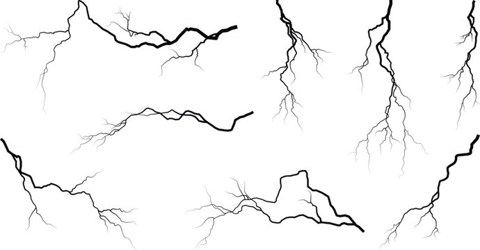 Dramatic lightning bolt collection black and white vector graphics for design projects