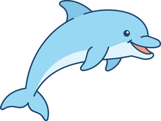 Naklejka premium Isolated cute dolphin jumping illustration in pixel art style with a friendly smile, marine life mascot, playful aquatic mammal vector graphics