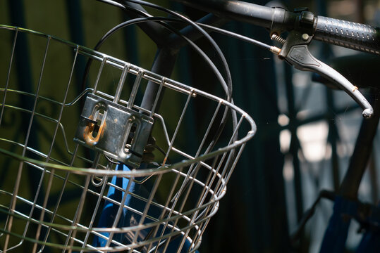 Bicycle Front Basket and Handlebar Close-Up