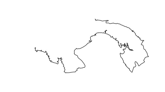 Continuous line drawing animation showing outline of panama map on plain white background.