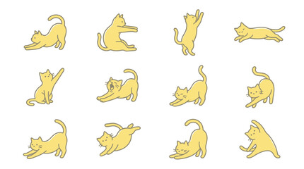Obraz premium Corporate Collection of Whimsical Minimalist Yellow Cat Icons in Various Playful Poses for Branding and Design Use