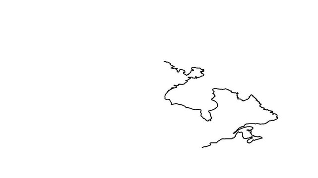 Continuous line drawing of canada map outline animation appearing on white background clip.
