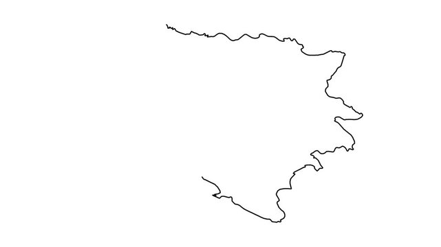 Black outline of bosnia and herzegovina map drawing animation isolated on white background.