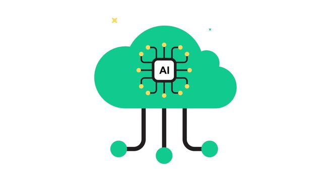 Cloud computing with artificial intelligence concept on white background doodle animated 4k stock video