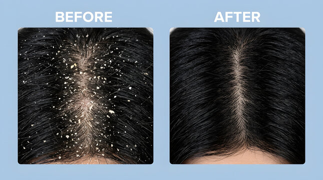 effective dandruff treatment results | scalp health before and after comparison | seborrheic dermatitis treatment for dark hair | itchy scalp relief success story