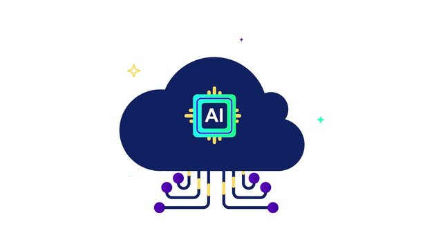 Vector illustration of a cloud with ai chip and circuit connections on white background doodle animated 4k stock video