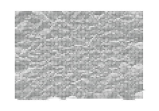 Complex halftone dot pattern rectangle with irregular density and abstract weathered texture effect.