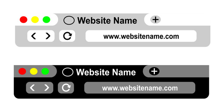 Modern web browser interface design templates with address bar navigation icons and window switches in light with modes navigation buttons, browser header designs