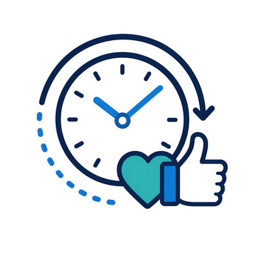 Flexible Working Hours Icon with Clock, Heart and Thumbs Up &ndash; Mental Health Workplace Accommodation Flat Vector