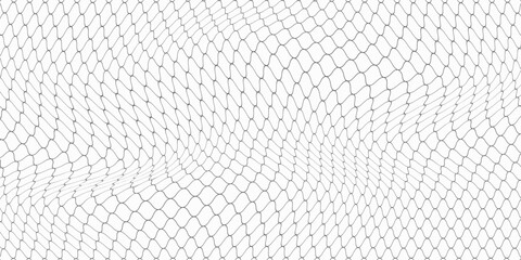 Fishing or soccer net. Repeated hexagon pattern. Black wired mesh texture isolated on white background. Metallic or fabric fence, cage or lattice structure. Vector graphic Illustration. © andi