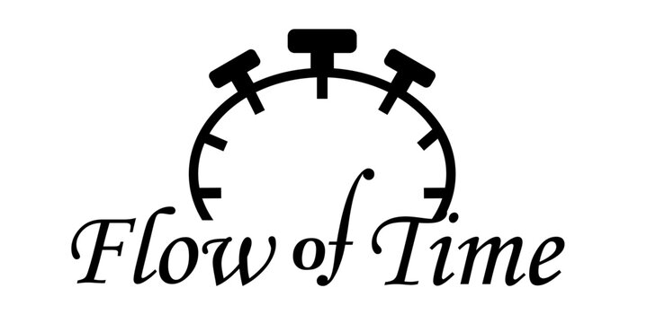 Vector graphic illustration of a stopwatch with elegant text flow of time in black on white background