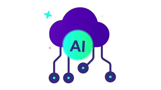 A colorful illustration of a purple cloud with ai logo and circuit connections on a white background doodle animated 4k stock video