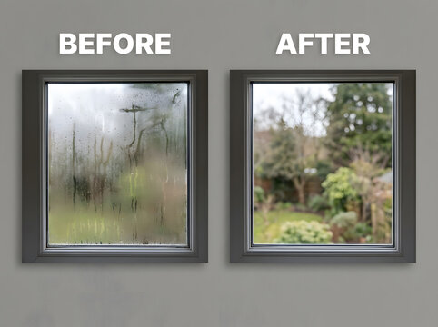 professional window cleaning before and after results | residential window washing service for homes | how to remove condensation from window glass | dirty vs clean window comparison photo