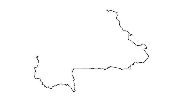 Burkina faso map outline animation showing borders of west african country on white surface.