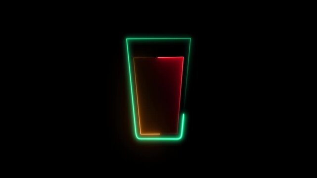The drinking glass icon and Glowing neon line with vibrant green outline on black background.The motion video and beverages, restaurants, bars, hospitality, kitchen, icons, and graphic design. 