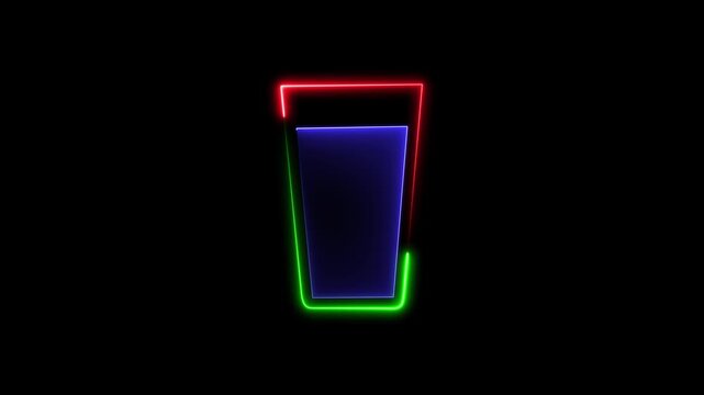 The drinking glass icon and Glowing neon line with vibrant red and green outline on black background.The motion video and beverages, restaurants, bars, hospitality, kitchen, icons, graphic design. 