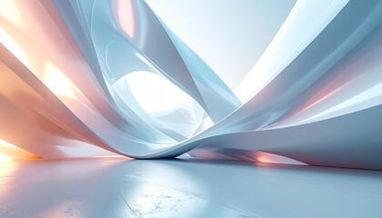 Naklejka premium Abstract futuristic background with folded pearlescent surfaces. Sleek iridescent material texture for modern design projects.
