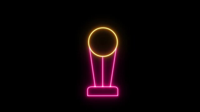 The animated motion video graphic design.Glowing neon trophy icon with gold top and pink base 4k animation on black background. achievement, success, winners, sports, competitions, recognition video