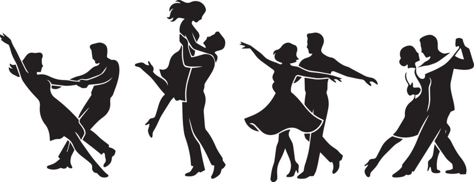 Group of men and women dancing tango and salsa isolated