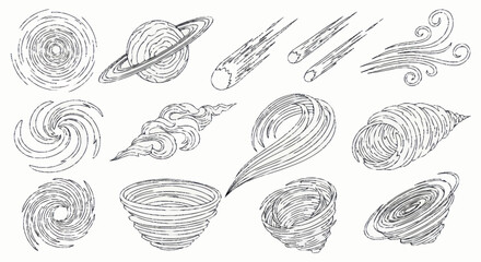 Hand Drawn Abstract Swirls and Celestial Sketches Collection. © Untung