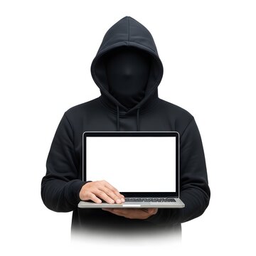 Person in hoodie using laptop anonymously