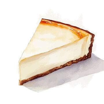 Cheesecake, charming vector painting in watercolor with whimsical textures, isolated on a white background.