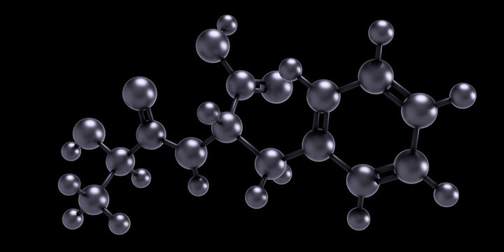 Lactoylphenylalanine Lac-Phe molecule, is an N-lactoyl-amino acid metabolite produced by mammals and microorganisms, appetite suppressant and biomarker. 3D render