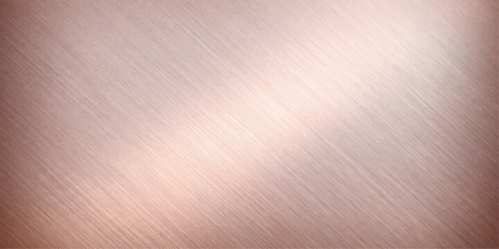 Rose gold brushed metal surface, elegant texture with diagonal lines and soft light reflection, creating a luxurious and modern abstract background.