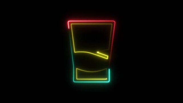 A Seamless Loop Motion Graphic Showcasing a Glowing Neon Cocktail Jigger on Black Background . The Double-Sided Bar Measuring Tool Outline, Bartender Equipment Symbol, 4K Animation