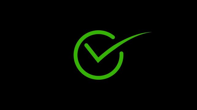 Tick mark icon animation on isolated black background. Check mark icon animation. right check mark icon transparent background. isolated tick mark or confirm icon animation. 