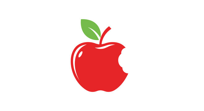 Red Apple with Green Leaf Stem.