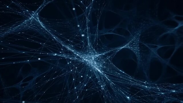 Abstract Digital Technology Background with Cyber Big Data Flow Particles, AI Artificial Intelligence, Digital Neural Network, Machine Learning, Deep Learning and Science Innovation