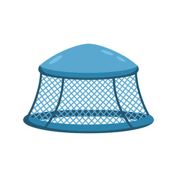 Blue dome shaped mosquito net or protective canopy with a fine mesh grid pattern isolated on a plain white background, for safety and prevention