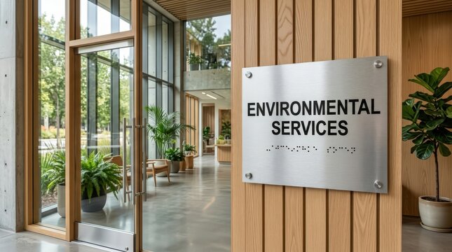 Environmental Services office sign in modern corporate interior
