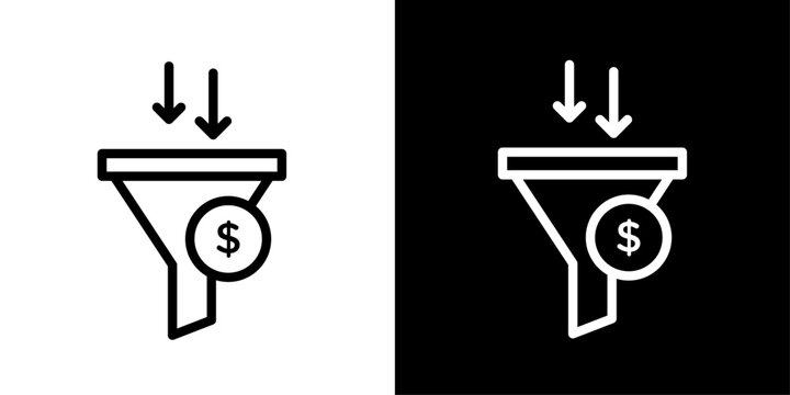 Sales funnel icon with dollar coin, for lead conversion, revenue funnel, and marketing strategy apps