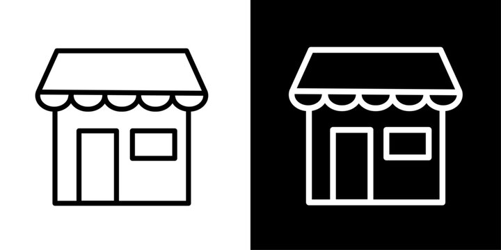 Retail shop icon with striped canopy, for local business, storefront, and marketplace apps