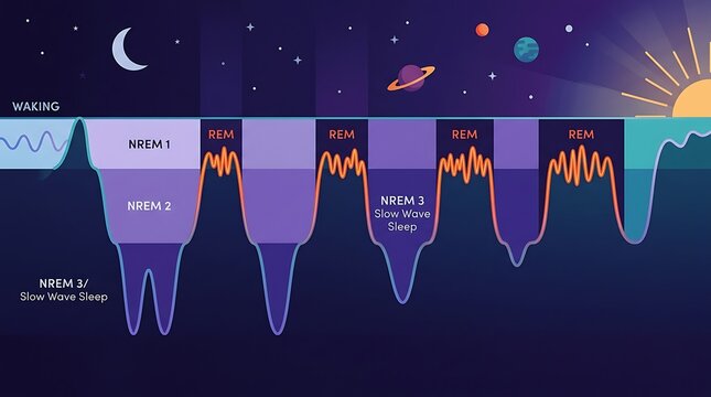 Sleep cycle stages diagram showing rem and nrem phases