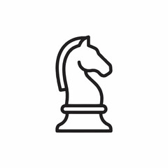 Black and white chess knight piece outline icon. © an