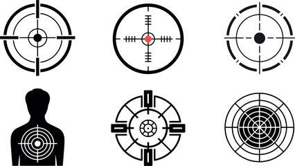 Sniper crosshair and shooting target icon set vector illustration, military gun sight scope lens design © Arif