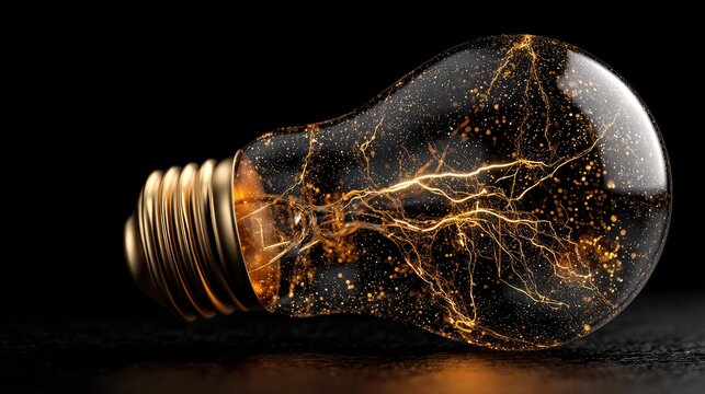 Light bulb filled with glowing golden neural fibers.