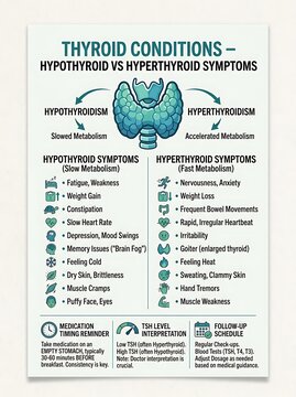 Thyroid conditions comparison infographic of common symptoms