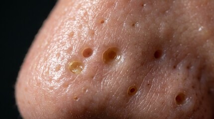 Fototapeta premium Enlarged Pores Nose Skin Texture ,Extreme Macro Close Up Showing Sebum Filled Pore Openings and Detailed Dermatology Surface