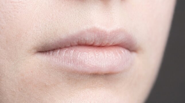 Pale anemic lips macro close up, severely reduced lip coloration, extreme macro photography showing anemia symptom