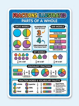 Educational mathematics poster explaining fractions and parts of a whole