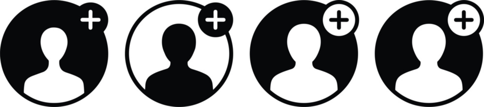 Add user profile icon set with plus sign for social media account registration and friend request button