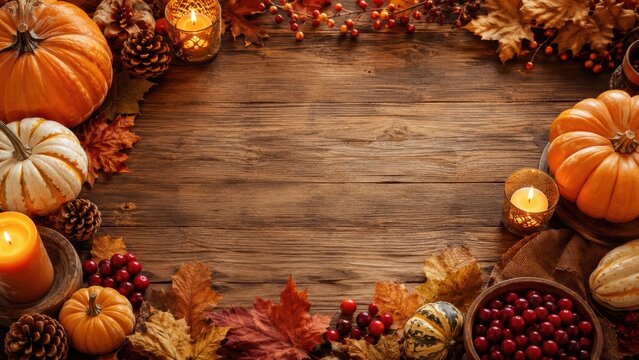 Autumn thanksgiving still life with pumpkins and candles