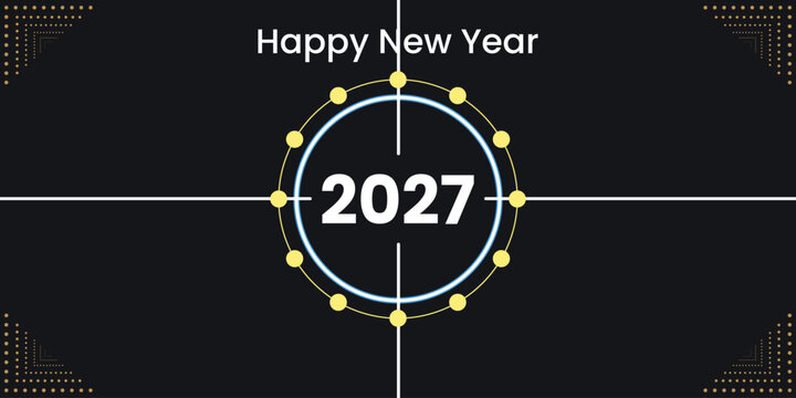 Happy New Year 2027 Countdown, Modern countdown timer with clock dial festive celebration banner vector illustration