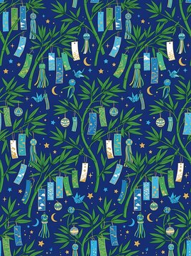 Seamless pattern of bamboo branches with festive paper decorations